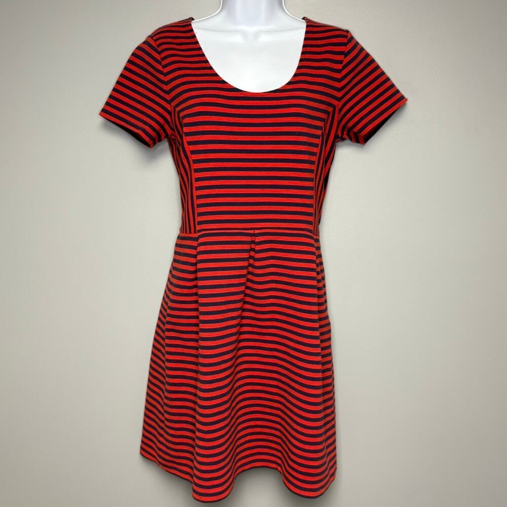 J. Crew Fit and Flare Nautical Striped Preppy Ribbed Knee Length Dress Sz 10‎